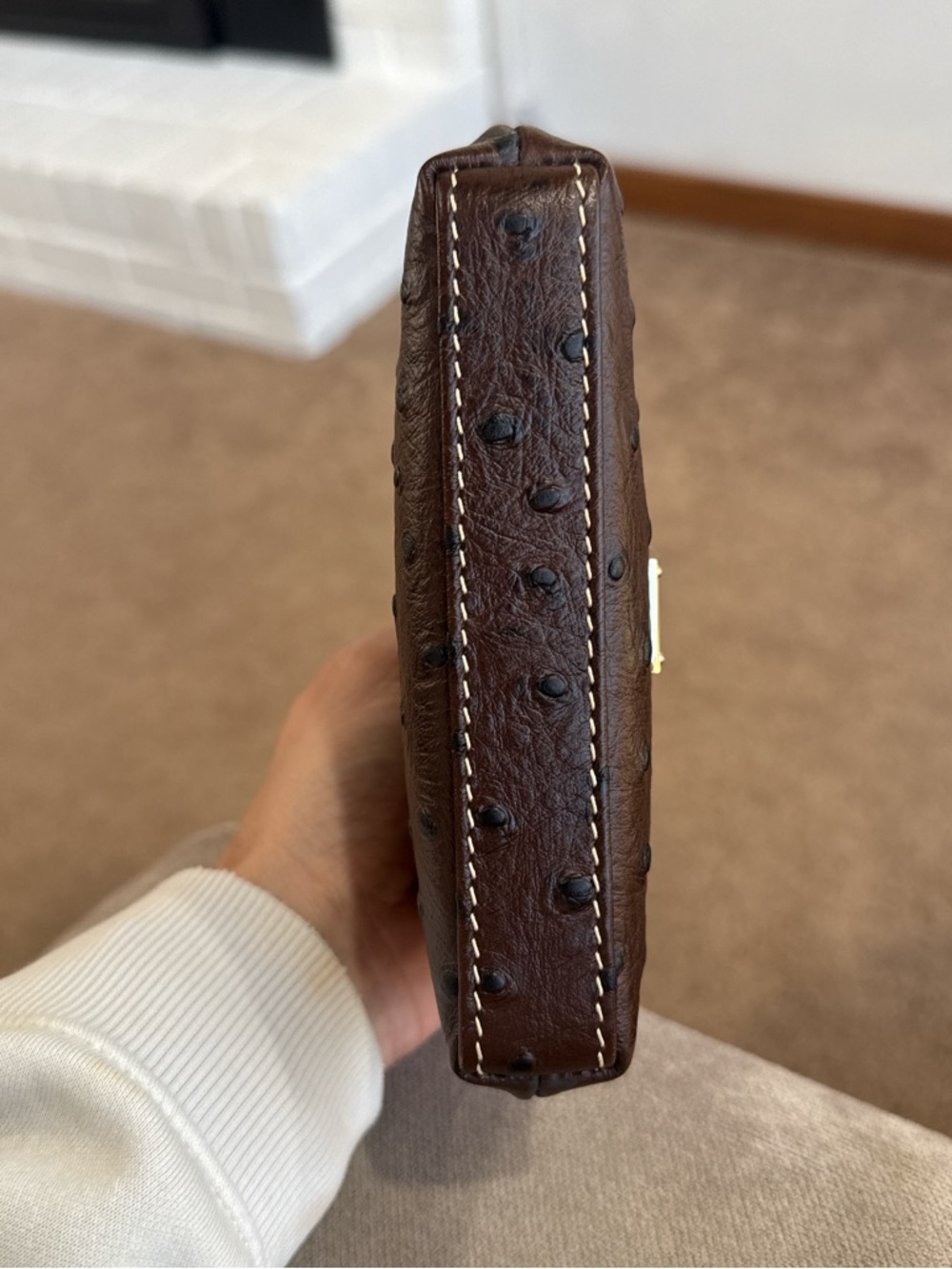 Dooney & Bourke Dark Brown Ostrich-Embossed Kiss-Lock Wallet with Gold Hardware - Picture 3 of 4